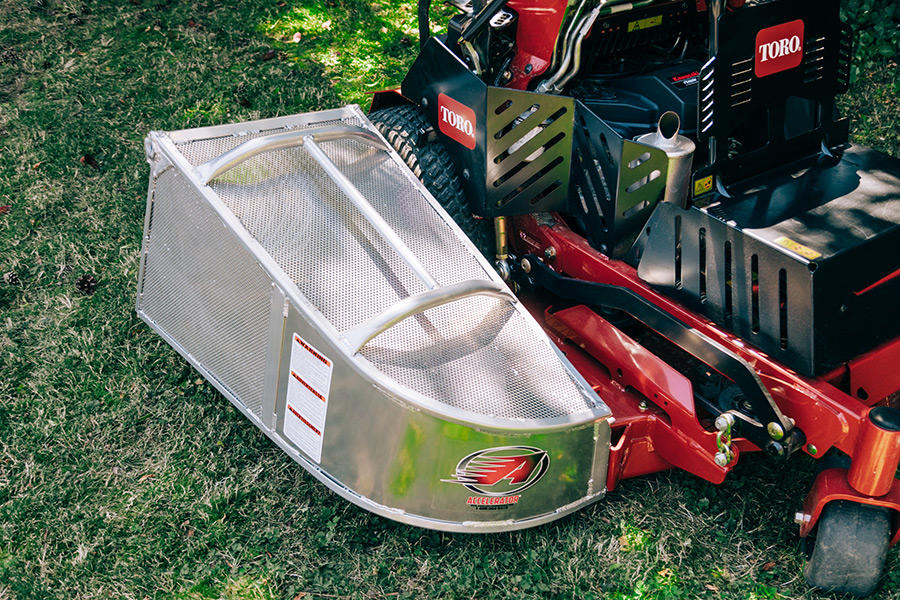 Standard grass catcher installed on mower