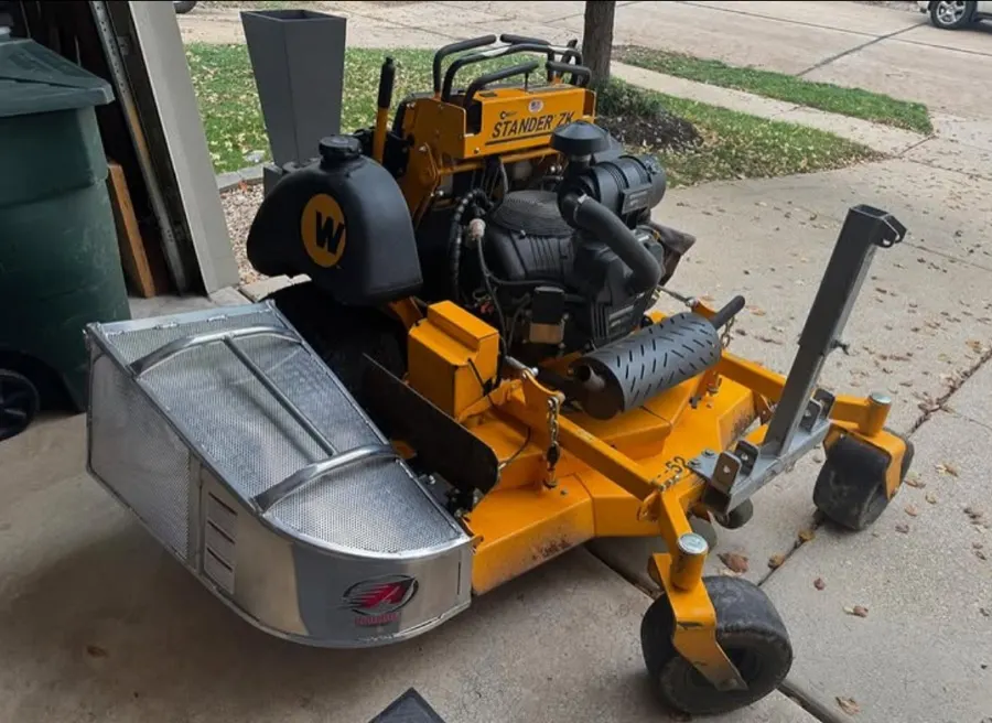 Wright Stander mower with an Accelerator grass catcher installed